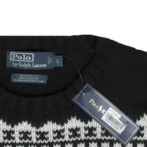 NEW Polo Ralph Lauren Fair Isle Sweater! Black Cotton Cashmere  SLIM FIT Vintage - Picture 5 of 5